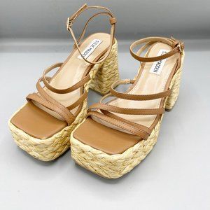 NEW Steve Madden Brown Braided Straw Strappy Platform Heels